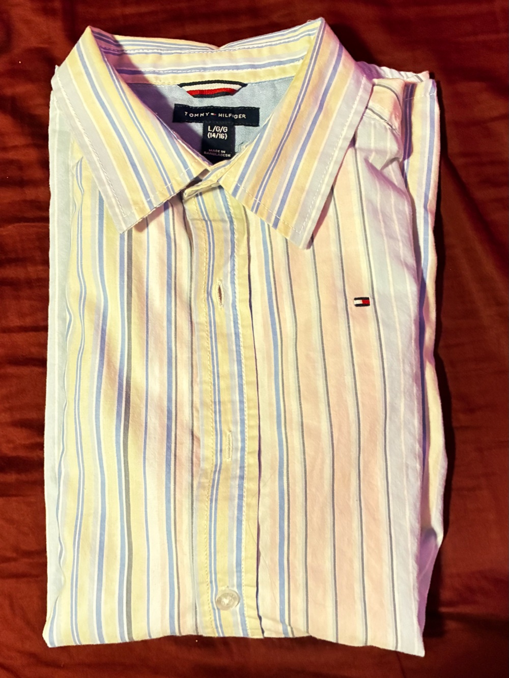 Tommy Hilfiger Pastel Striped Button-Down Shirt — Yellow, Blue, Pink, White